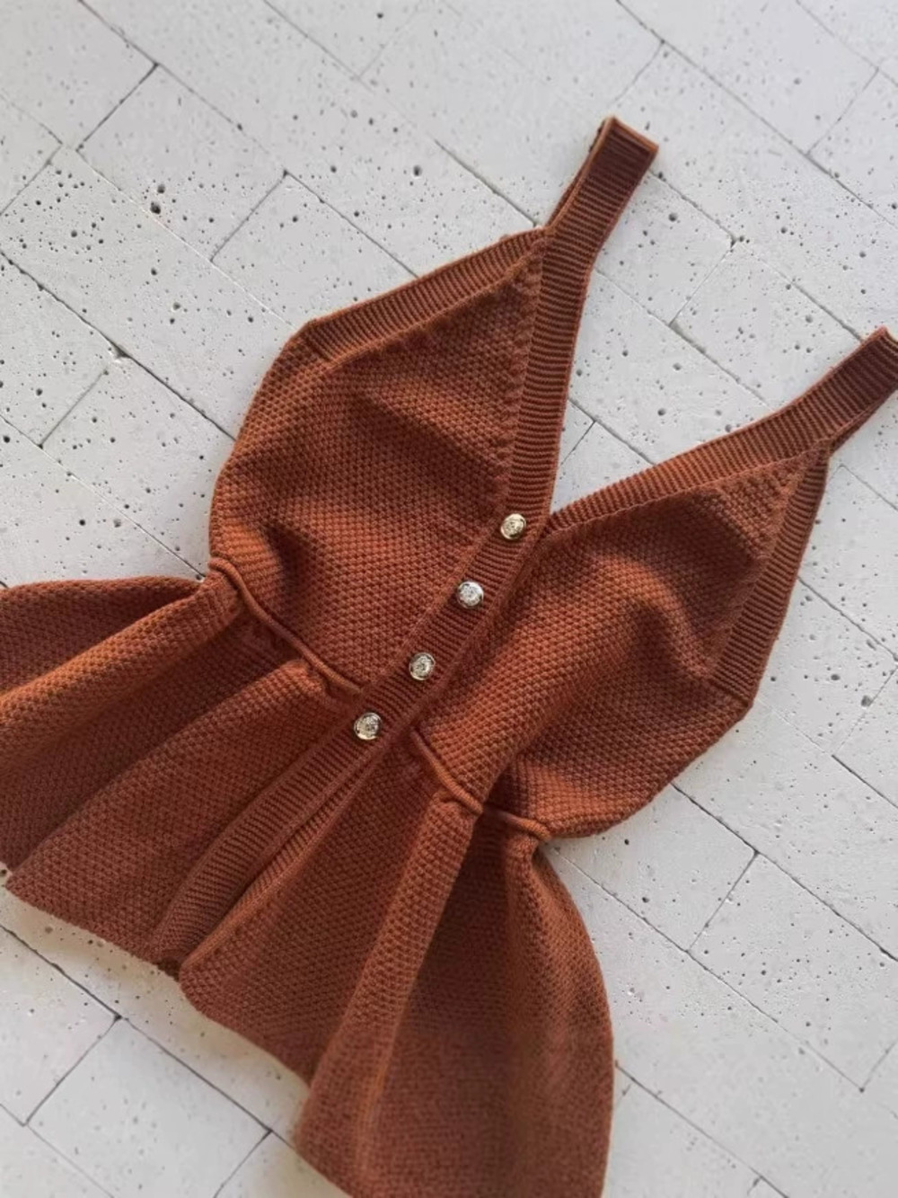 ZARA Womens Vintage Burgundy Knit Camisole Button Front Fitted Waist Flared Hem